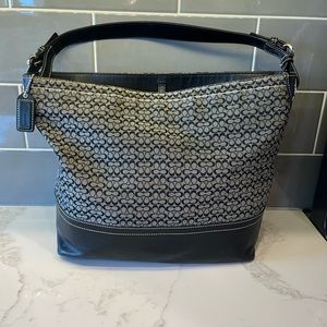 Coach Black/Gray Signature C Logo Large Shopper Tote Bag - Style #F11666